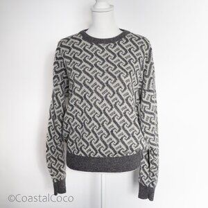 London Fog Vintage Geometric Knit Sweater L Unisex USA Wool Cabin Scandi Preppy